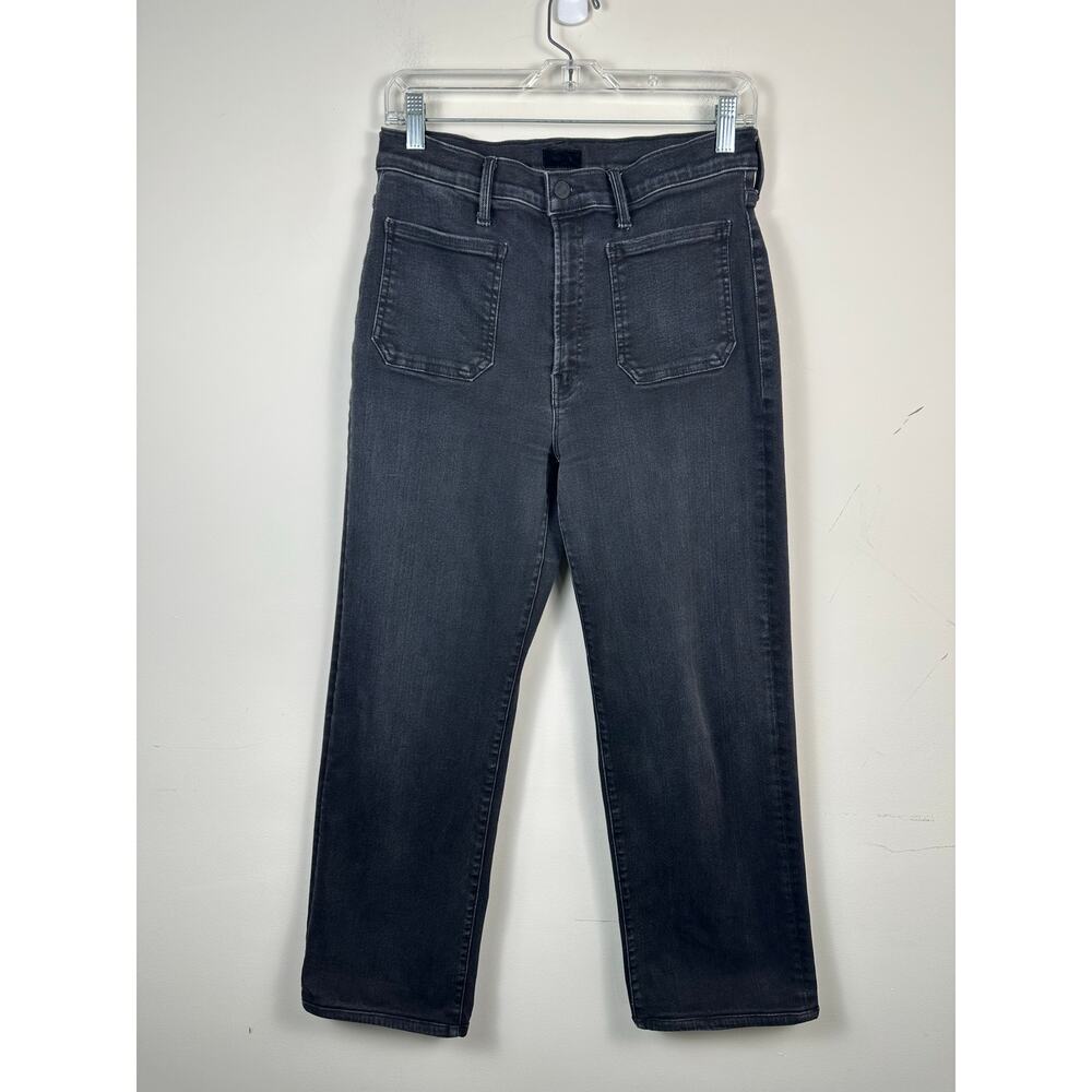 MOTHER High-Rise Wide Leg Jeans in Washed Black